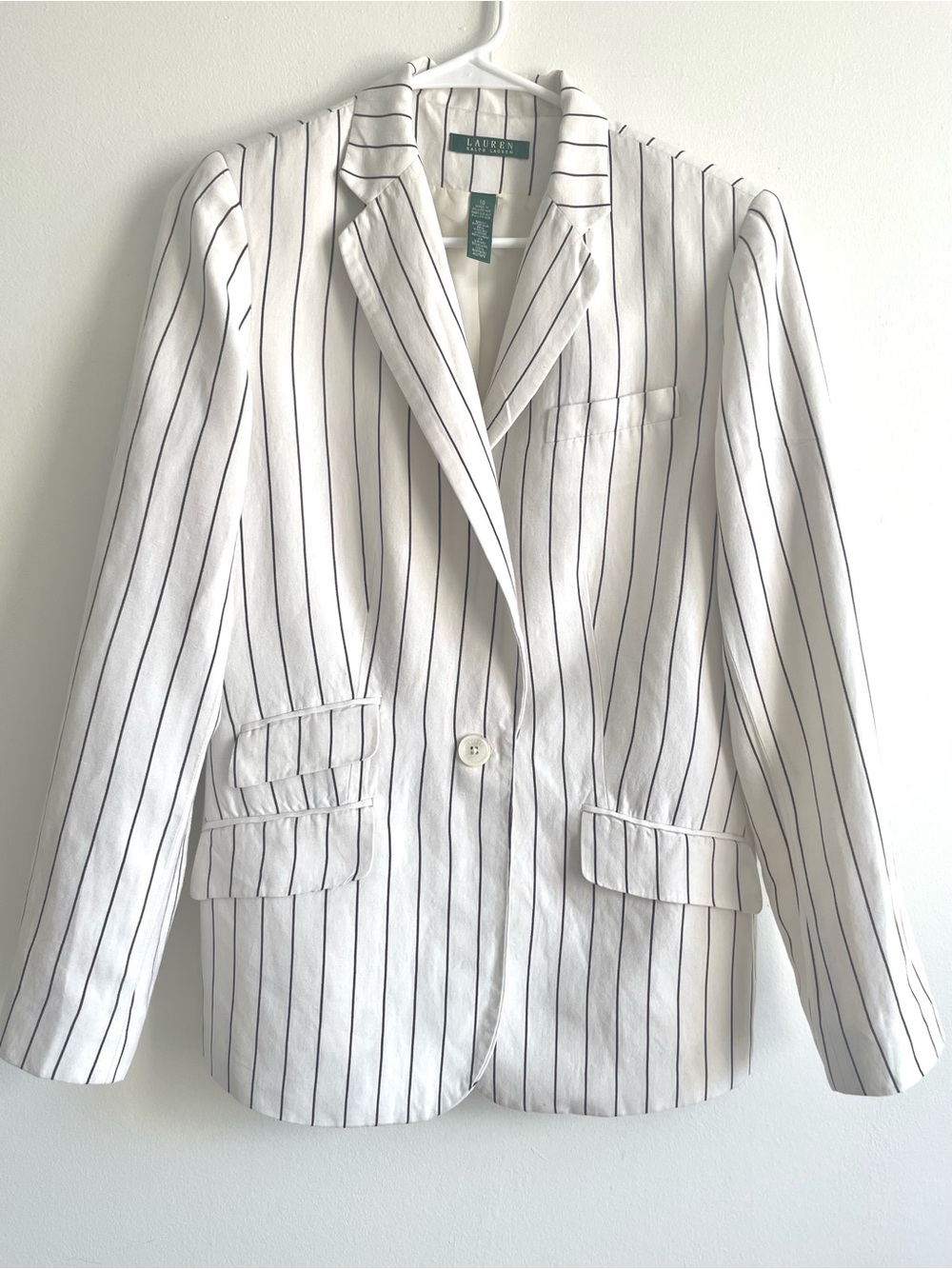 Lauren Ralph Pinstripe "Power Blazer" with Shoulder Pads, White Black US 10